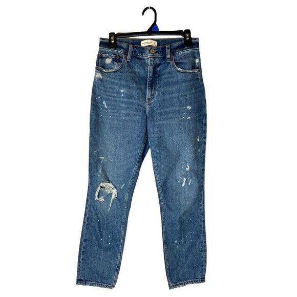 Abercrombie And Fitch Mom Jeans Womens 27 High Rise Paint Splatter Distressed - Picture 2 of 12